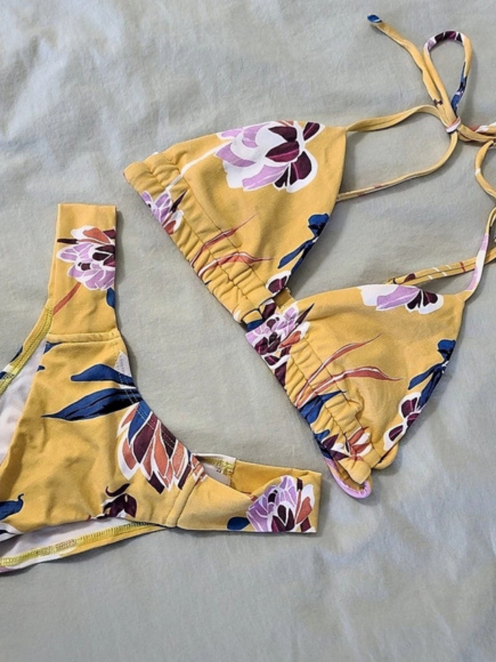 montce Sienna Floral Emma Bikini Top and Bottom Set Yellow & Purple Medium